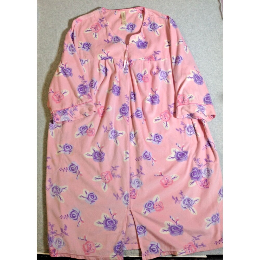 White Stag Women's Floral Flannel Duster Dress Zipper Front Long Sleeve Sz 3X